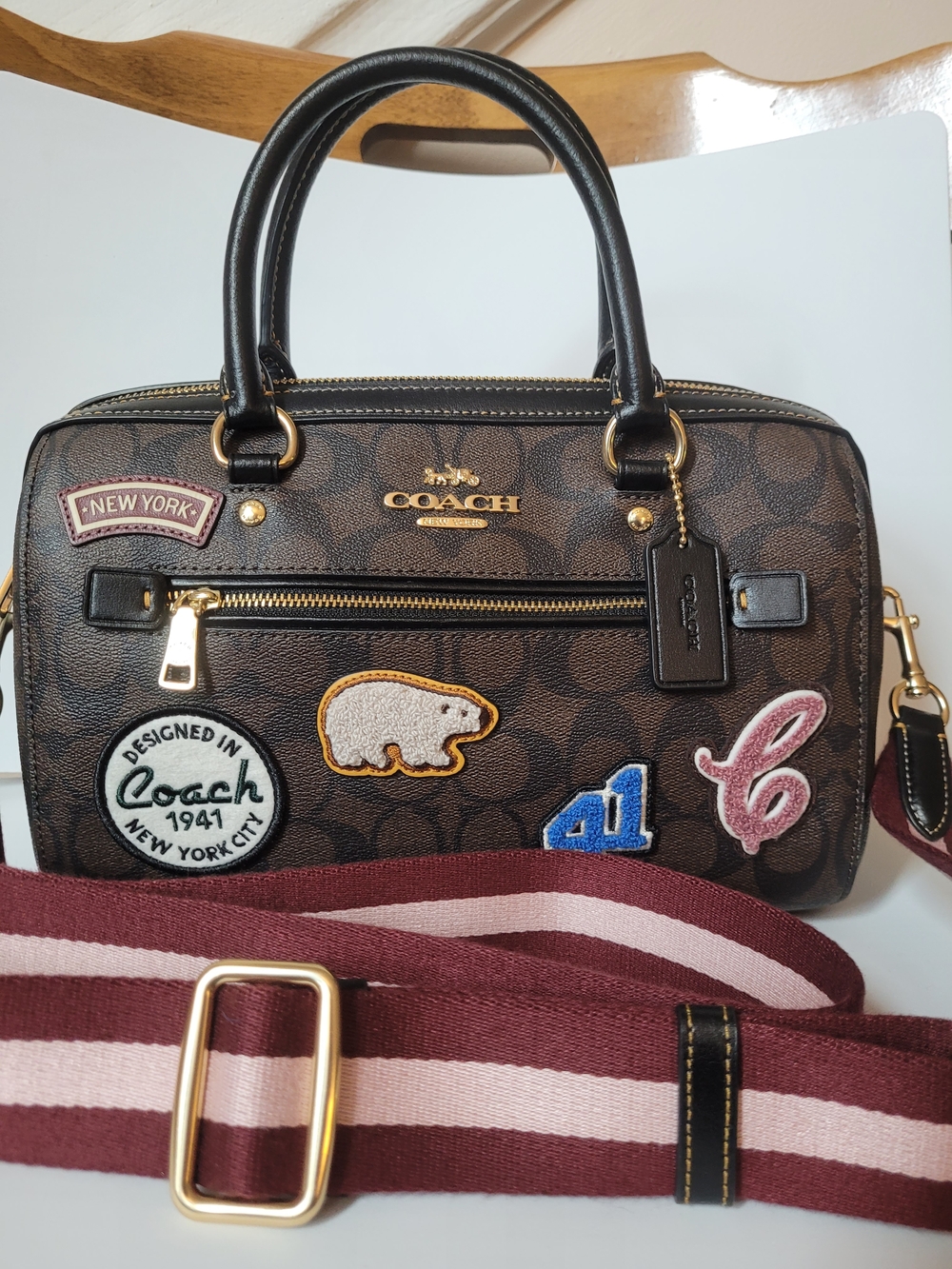 Coach Rowan Satchel in Signature Canvas with Ski Patches